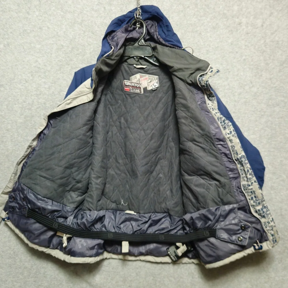 Burton Juniors Womens XL Ski Snowboard Jacket Blue Khaki Hooded Puffer Insulated